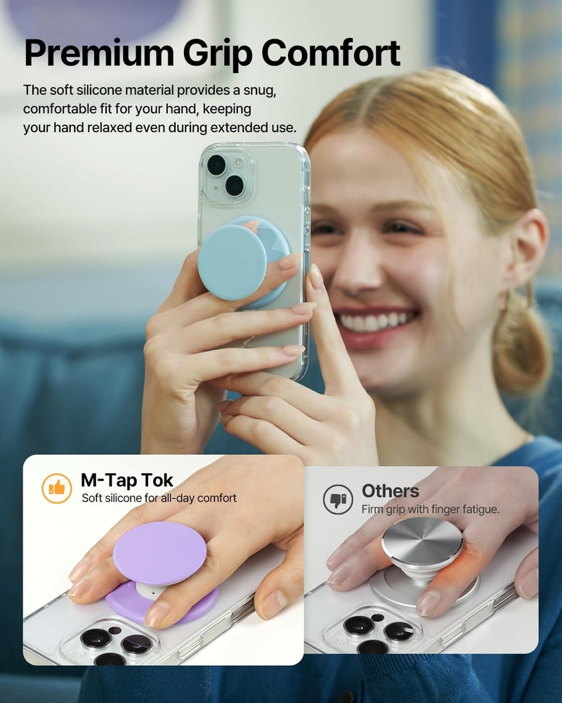 Sinjimoru for MagSafe Phone Grip, Soft Silicone Magnetic Finger Grip for iPhone 17/16/15/14/13, Comfortable One-Touch Holding, M-Tap Tok Blue - Image 2